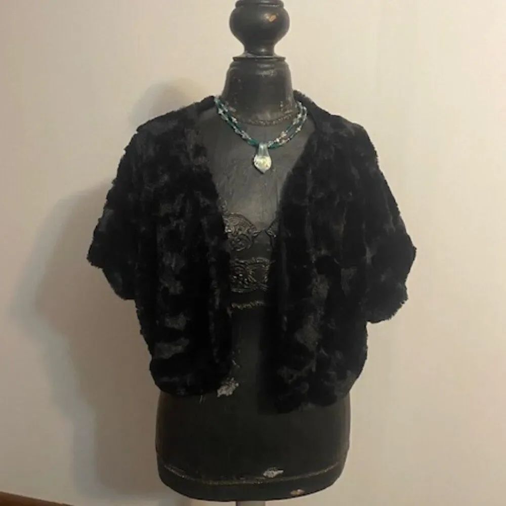 BCX Black Faux Fur open jacket, size 3X